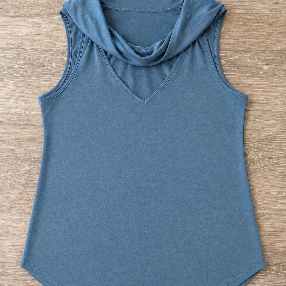 Womens Sleeveless Hoodie Tank Top Blue Cowl Neck Athleisure Size M